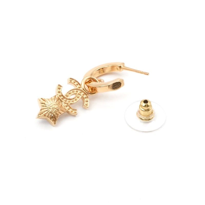 Chanel Earrings Gold Coco Mark Star Hoop Rhinestone — view 5