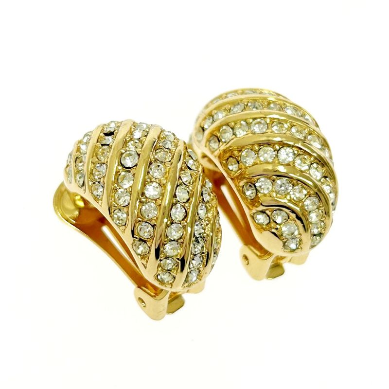 Christian Dior GP Rhinestone Earrings Gold — view 3