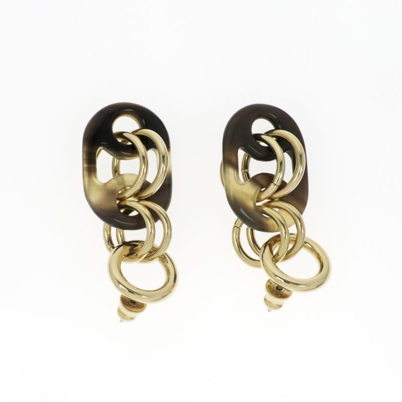 Hermes Yulidice PM Earrings Buffalo Horn Pair Brown Gold Hardware — view 5