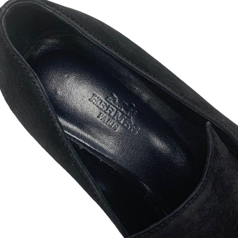 Hermes Loafers Leather Shoes Suede Black Silver Round Studs Flat — view 7