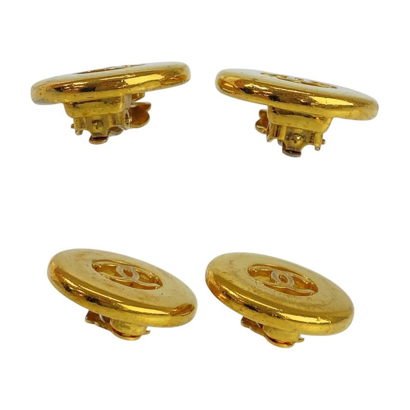 Chanel Vintage Coco Mark Gold Metal Earrings 97 Engraved — view 6
