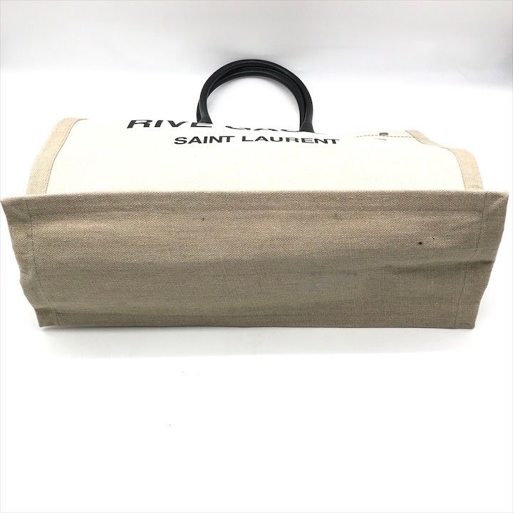 Saint Laurent Rive Gauche Canvas Leather Tote Beige Large Capacity Travel — view 4