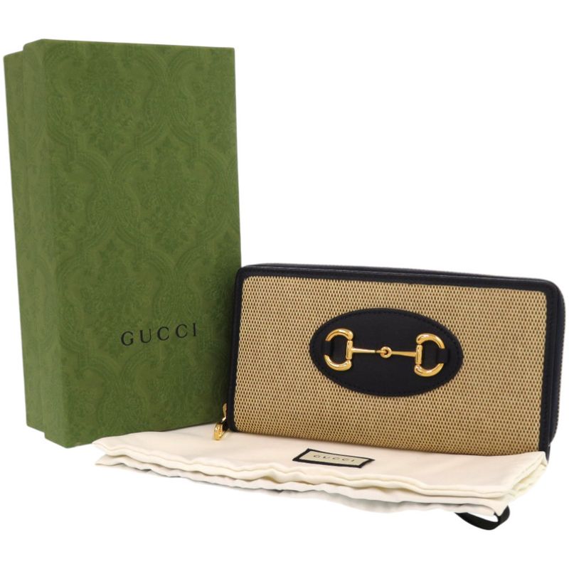 Gucci 1955 Horsebit 0416 Canvas Leather Beige Long Wallet 0392 — view 2