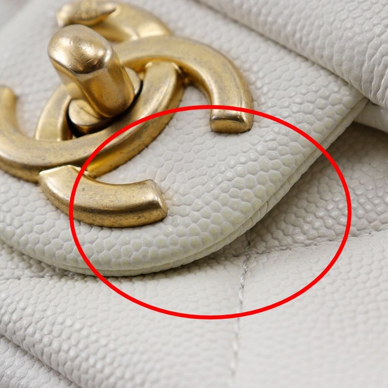 Chanel Quilted Flap Shoulder Chain Caviar Leather White — view 6