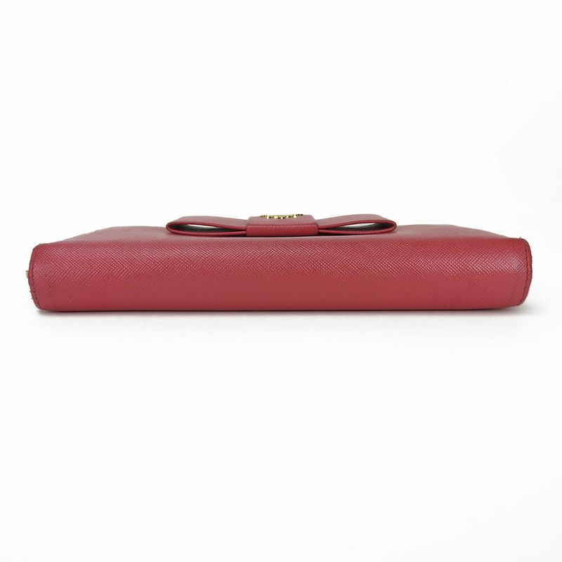 Prada Long Wallet Saffiano Pink Peonia Gold Hardware Round Zipper Ribbon — view 3