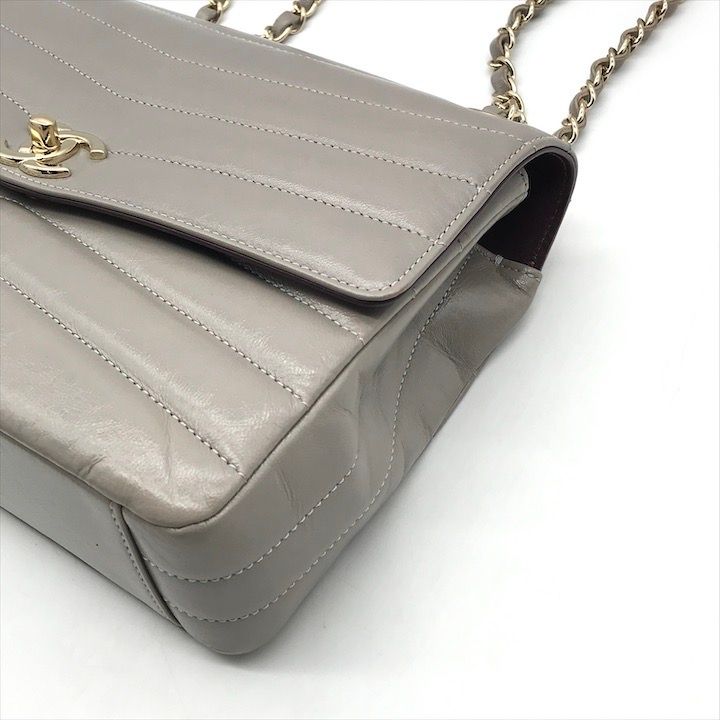 Chanel CC Logo Stitch Shiny Lambskin Turnlock Chain Shoulder Bag Gray — view 6
