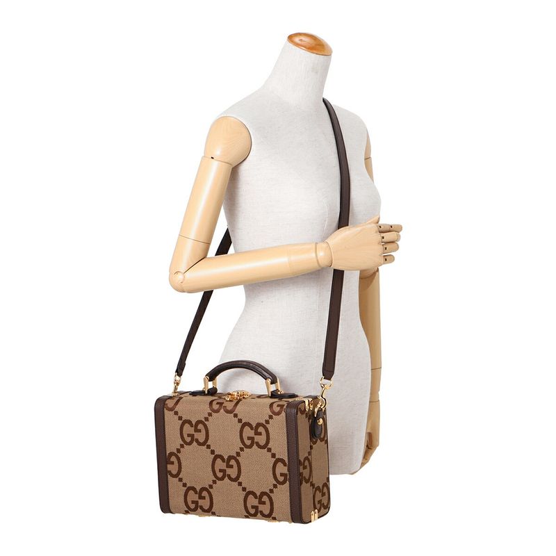 Gucci Shoulder Bag Jumbo GG Canvas Camel Ebony — view 6