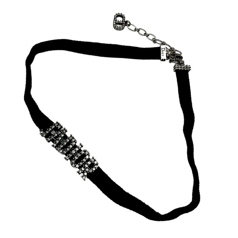 Christian Dior Ja Necklace Pendant Choker Black Silver Velvet Rhinestone — view 3