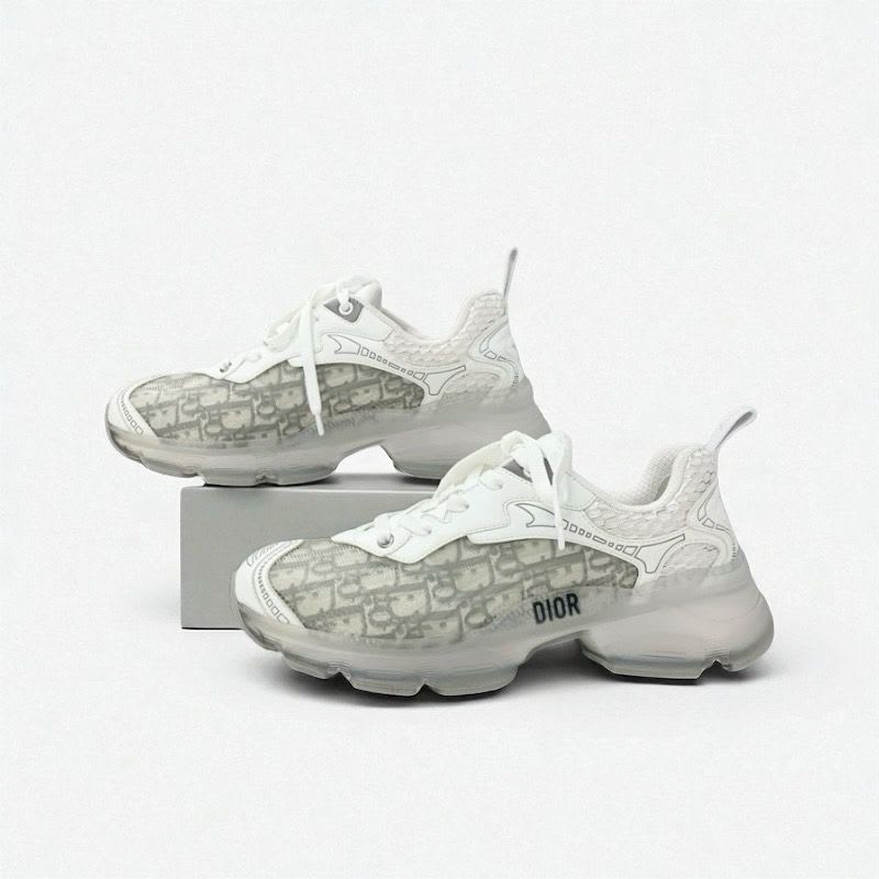 Christian Dior Sneakers Shoes Leather Rubber Fabric White Gray Logo — view 3