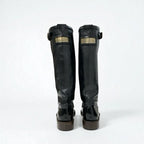 Chanel Boots Long Shoes Leather Patent Black Gold Logo — view 5