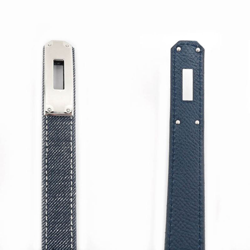 Hermes Kelly Belt 18 Denim Epson Blue Series Silver Hardware — view 5