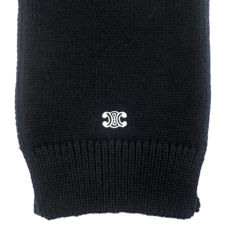Celine Muffler Black BK Triomphe Logo Wool Accessories Scarf — view 4