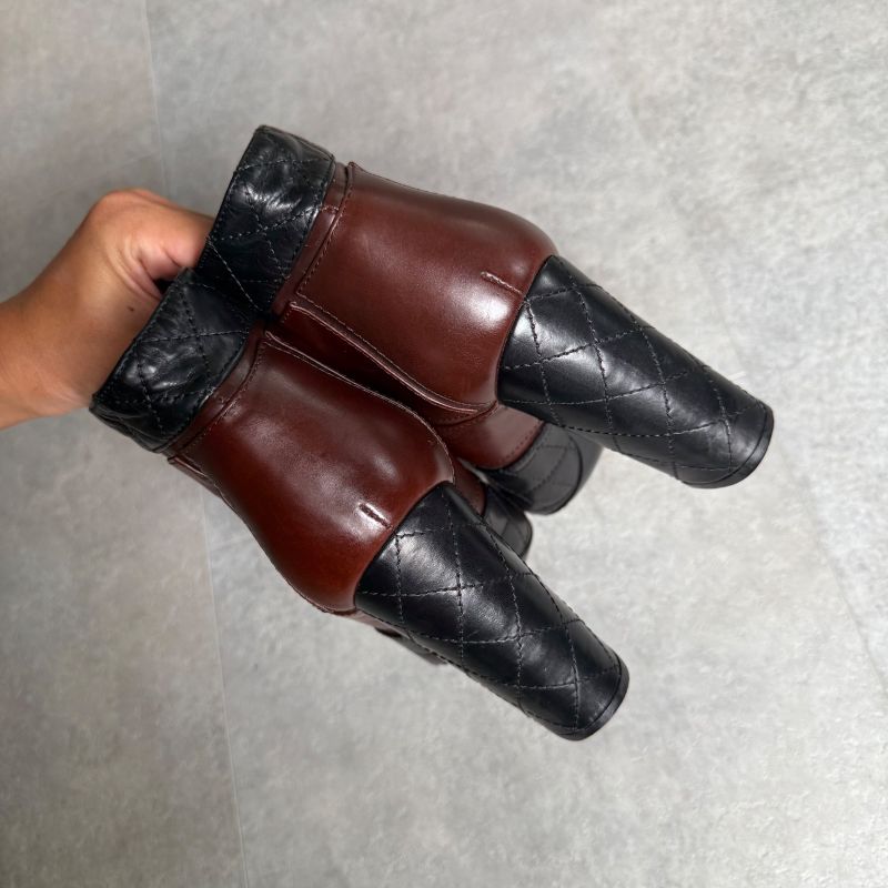 Chanel Quilted Coco Mark Zip Up Boots Leather Brown Black Bicolor 37 C — view 7
