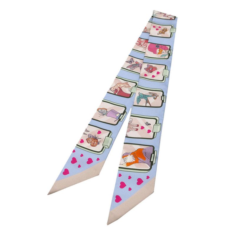 Hermes Twilly Story Scarf Silk Blue Pale Rose Vert 2502 — view 2