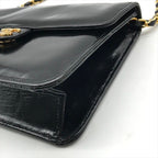 Chanel CC Logo Patent Push Lock Chain Shoulder Bag Black Purse — view 5
