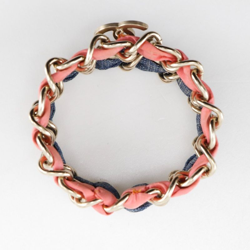 Chanel Coco Mark Chain 2 Rings Metal And Denim Silver 53 g Bracelet — view 5