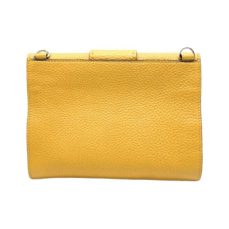 Fendi Shoulder Bag Flat Baguette Medium 7 Va524 FF Logo Yellow Silver Hardware — view 2