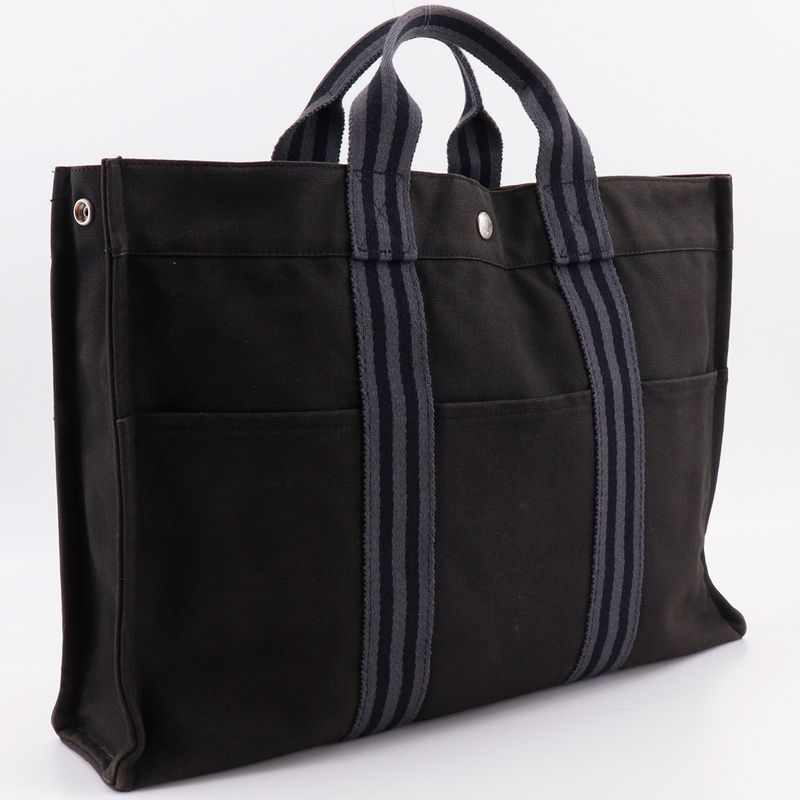 Hermes Fourre Tout MM Tote Bag Cotton Canvas Black Handbag — view 3