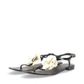 Chanel Coco Mark Camellia Patent Leather Sandals 35 C Black And Ivory