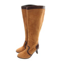 Hermes Long Boots Suede Contrast Leather Side Zip Camel YJ