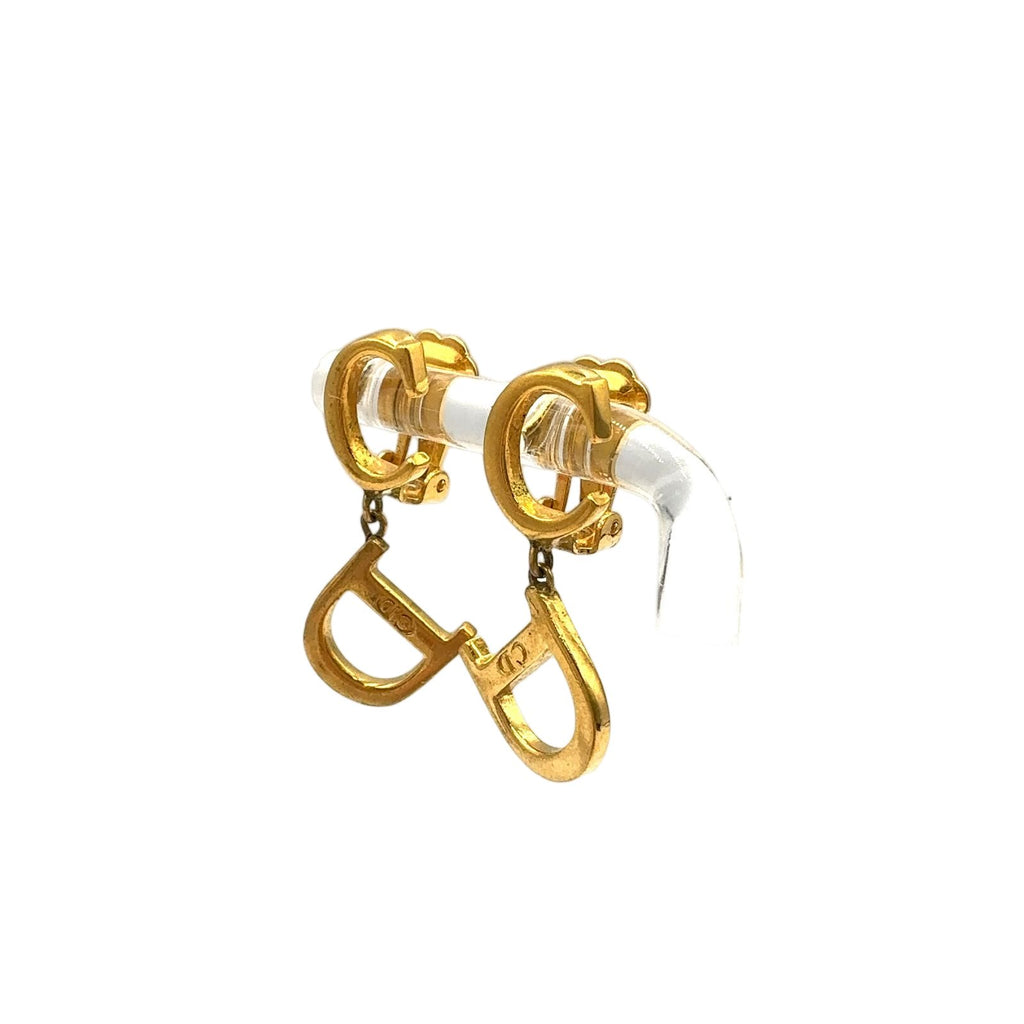 Dior CD Logo Swing Gold Plated Earrings — view 2