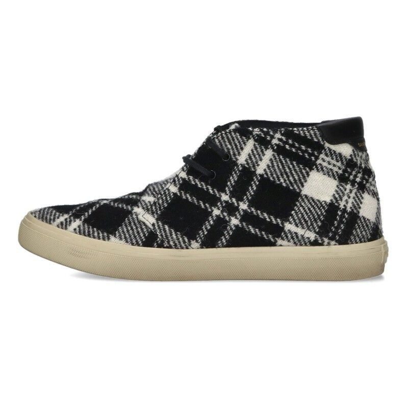 Saint Laurent Paris Wool Check High Cut Sneakers 42