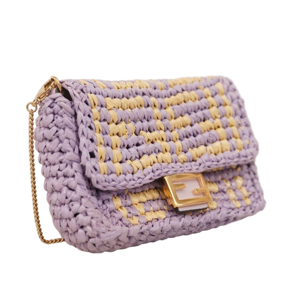 Fendi Shoulder Bag Nano Bucket Raffia Purple Gold — view 2