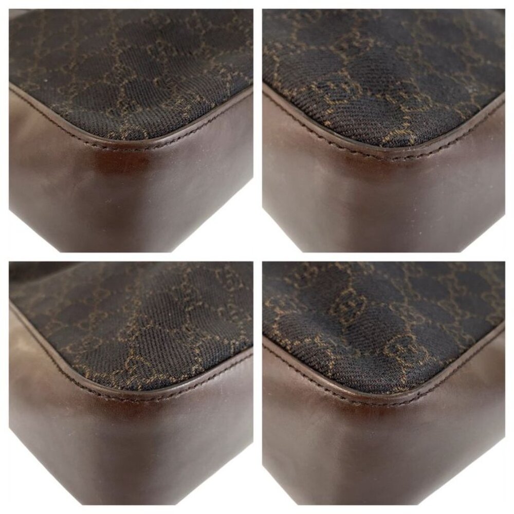 Gucci Brown Silver Hardware GG Canvas Leather 73982 Tote Bag Handbag