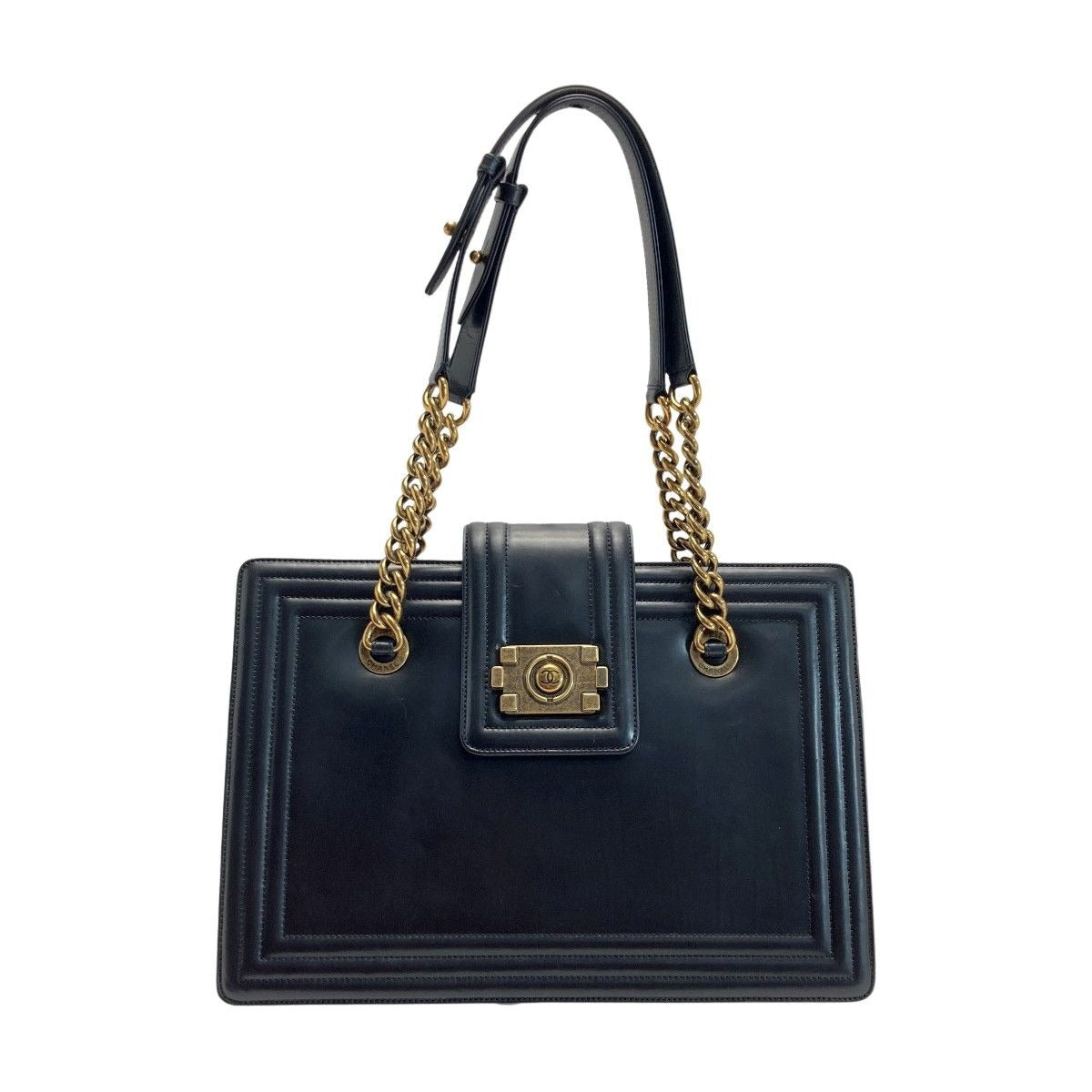 Chanel Boy Chain Tote Bag Black Leather