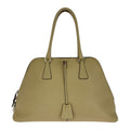 Prada Saffiano Triangle Logo Plate Beige Silver Hardware Leather Handbag