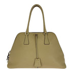 Prada Saffiano Triangle Logo Plate Beige Silver Hardware Leather Handbag