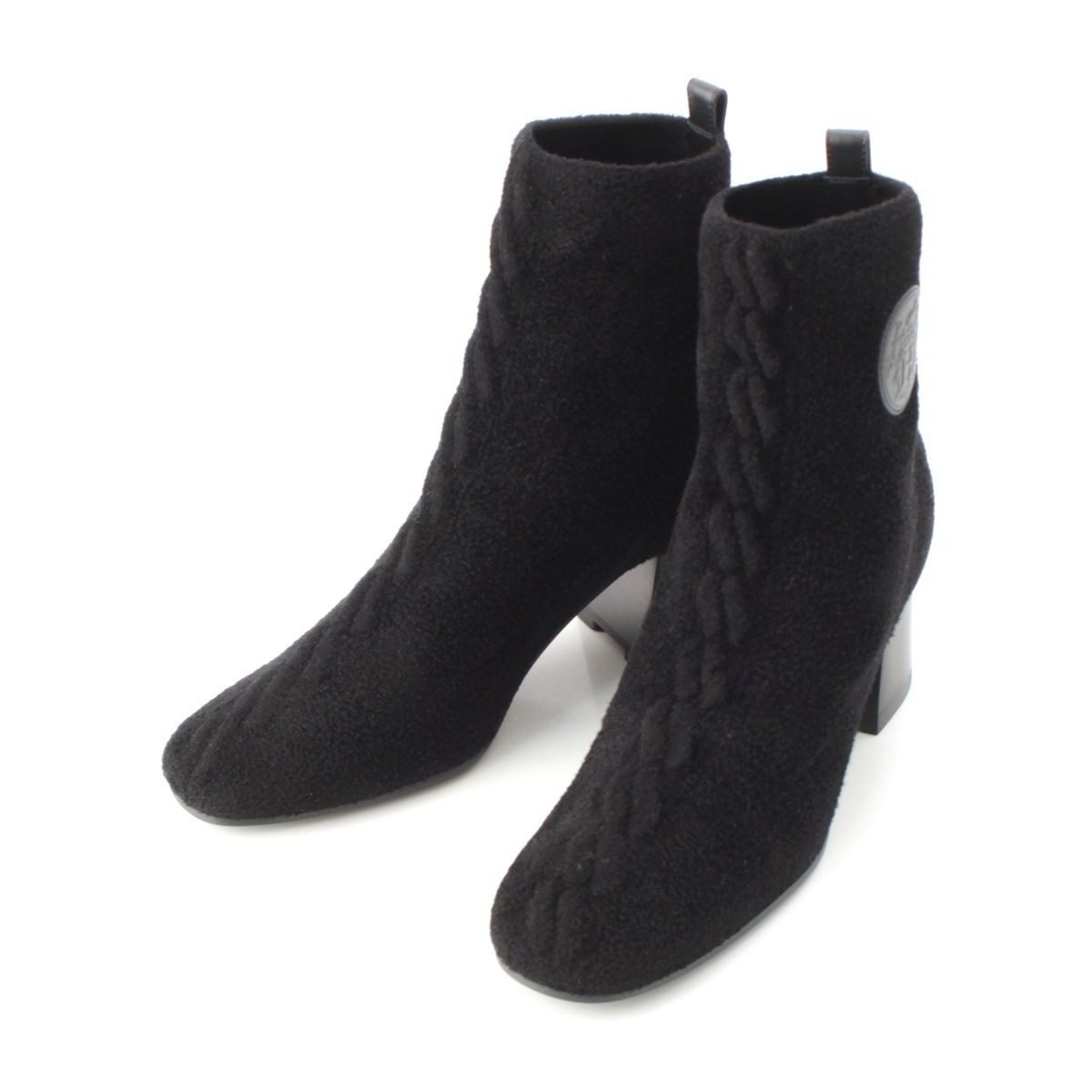 Hermes Voltige Wool Leather Exlibris Knit Boots Black 35 2