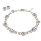 Christian Dior Vintage Metal Stone Silver Necklace Earrings 0757