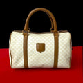 Celine Vintage Macadam Blason Triomphe Pattern Leather Handbag Mini Boston Bag