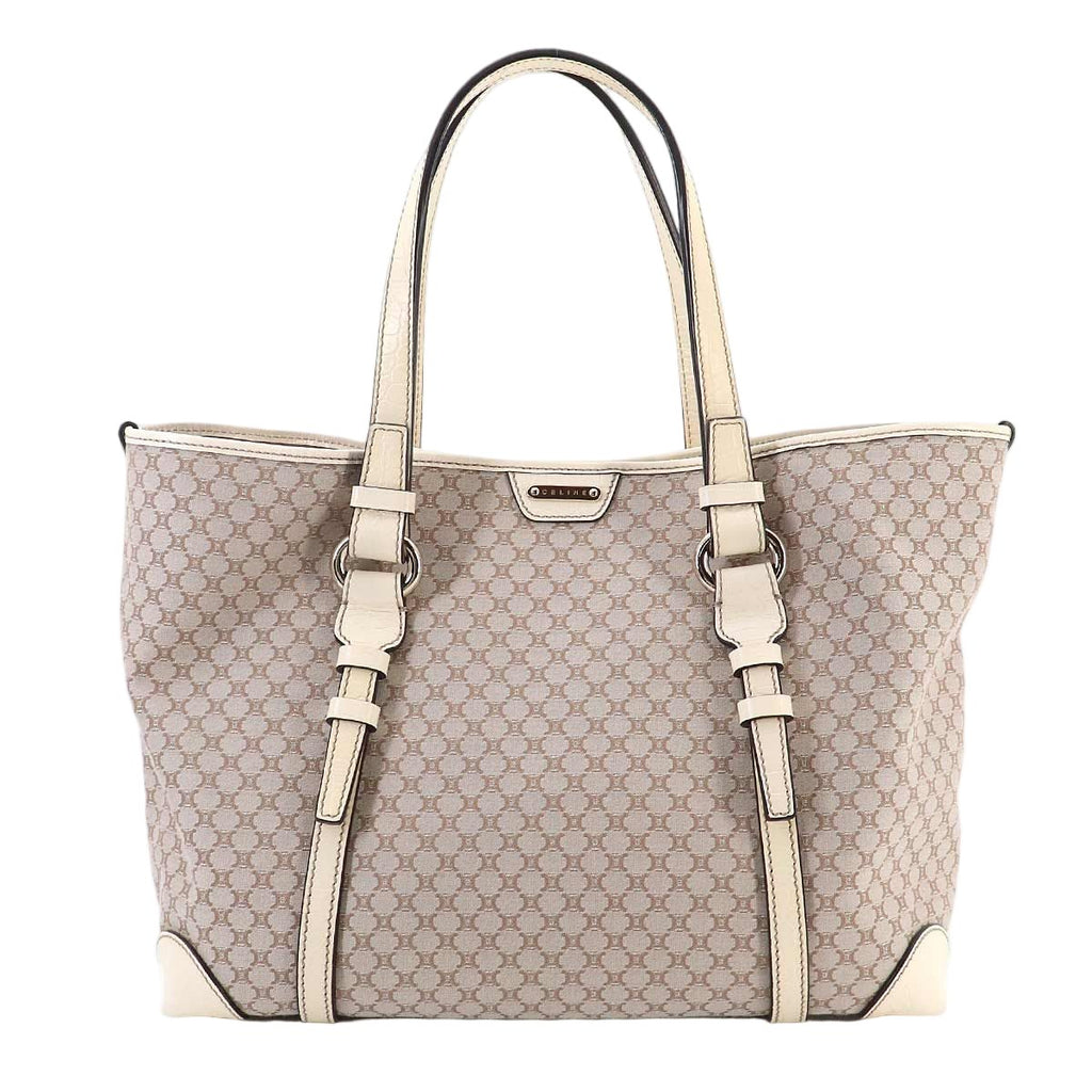 Celine Macadam Tote Canvas Leather Beige White Gold