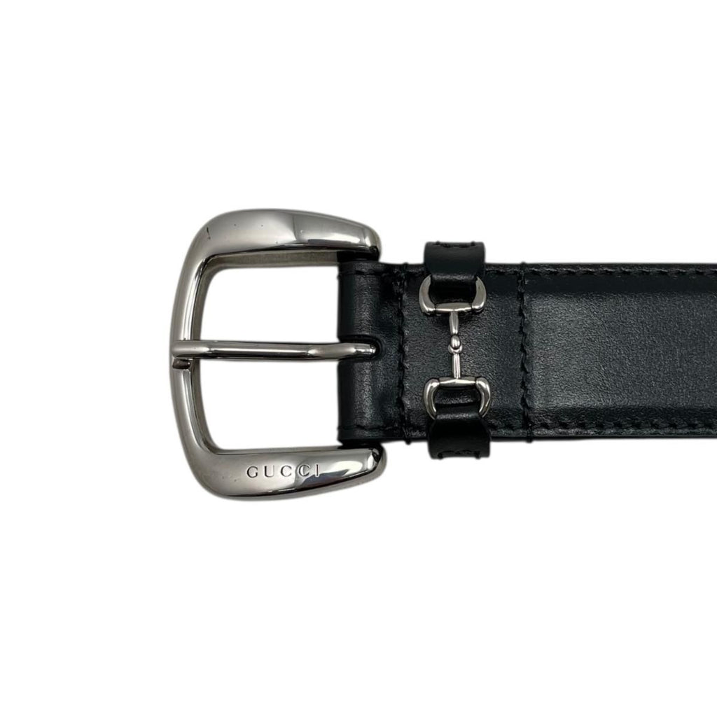 Gucci Belt Mini Horsebit Leather Black Silver — view 3