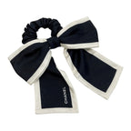 Chanel Ribbon Scrunchie Camellia Black White Silk Hair