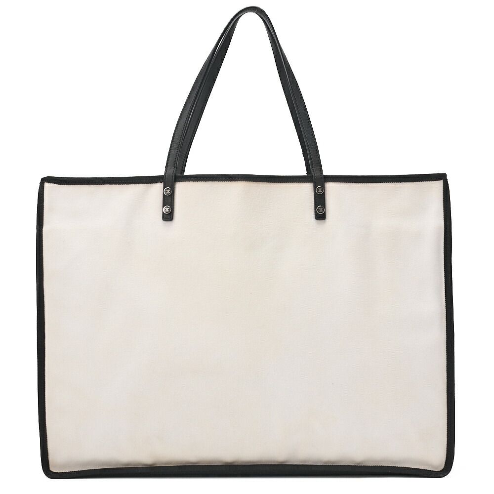 Chanel Tote Bag Canvas With Whistle Charm White And Black Silver — view 5