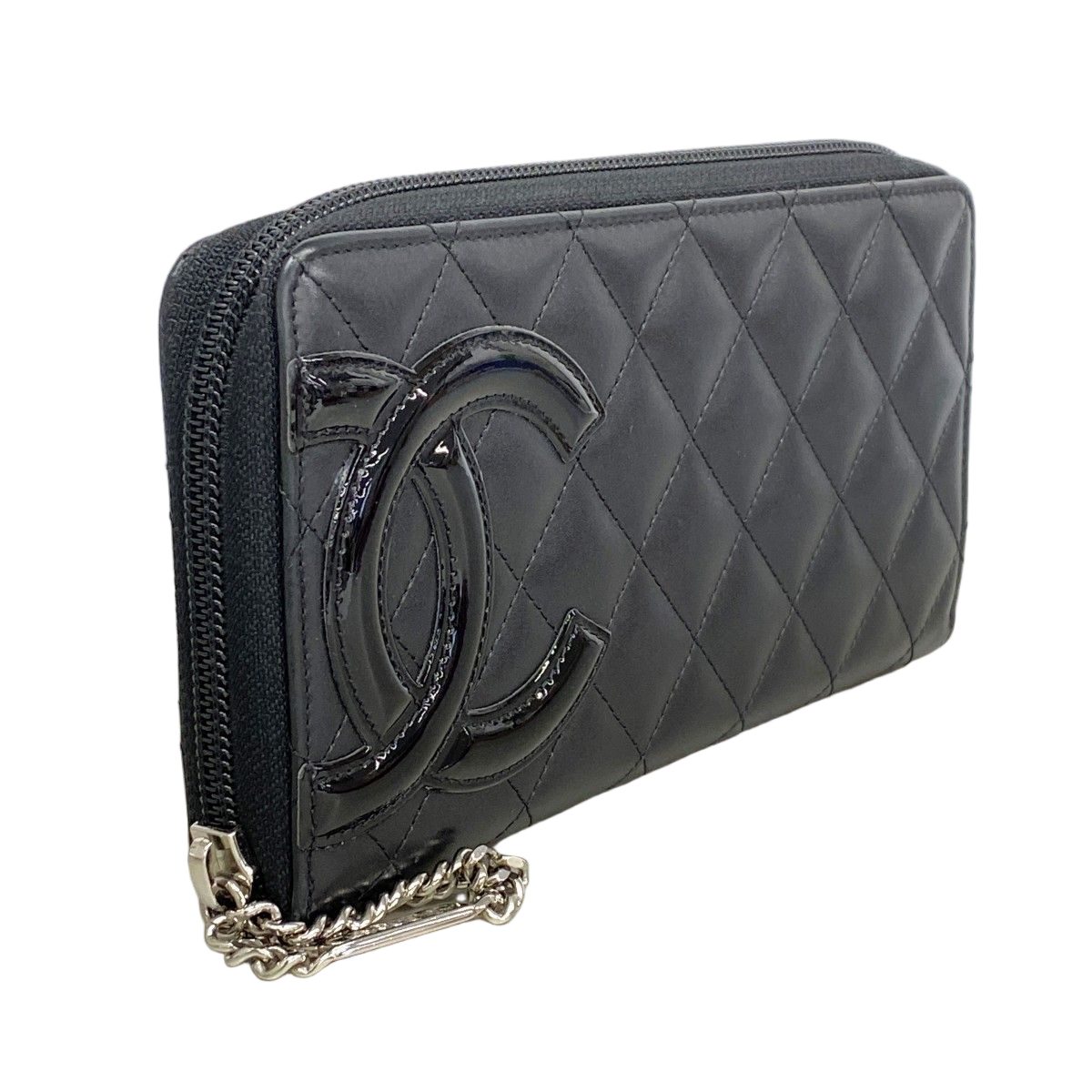 Chanel Wallet Cambon Lambskin Patent Black Silver — view 2