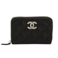 Chanel CC Logo Small Zip Wallet Gray Calfskin Caviar Quilted Black