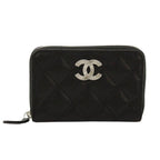 Chanel CC Logo Small Zip Wallet Gray Calfskin Caviar Quilted Black