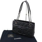 Chanel Caviar Leather CC Logo Quilted Chain Tote Black with Silver Large — view 2