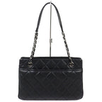 Chanel Caviar Leather CC Logo Quilted Chain Tote Black with Silver Large — view 3