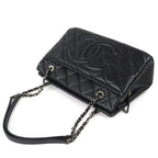 Chanel Caviar Leather CC Logo Quilted Chain Tote Black with Silver Large — view 4