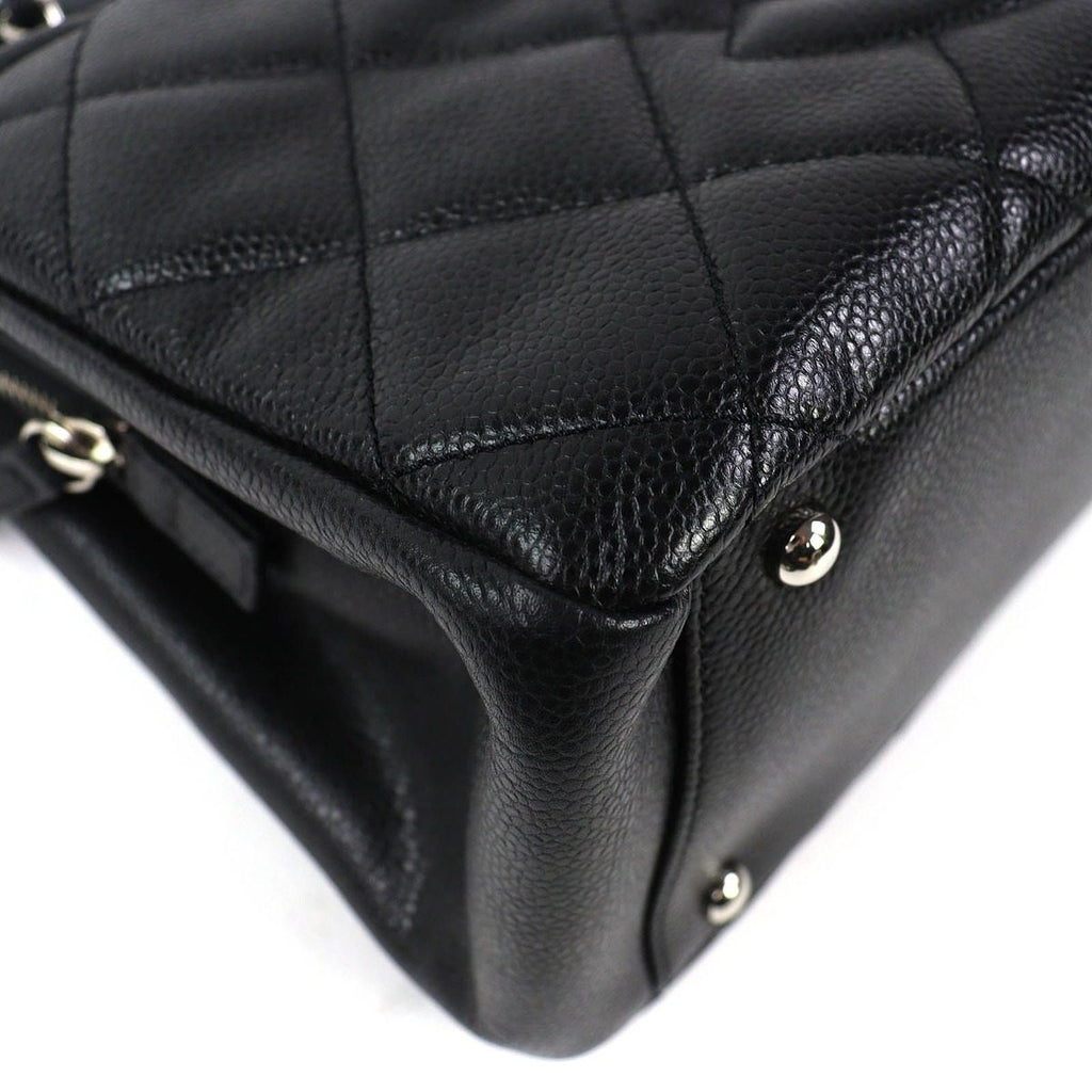 Chanel Caviar Leather CC Logo Quilted Chain Tote Black with Silver Large — view 6