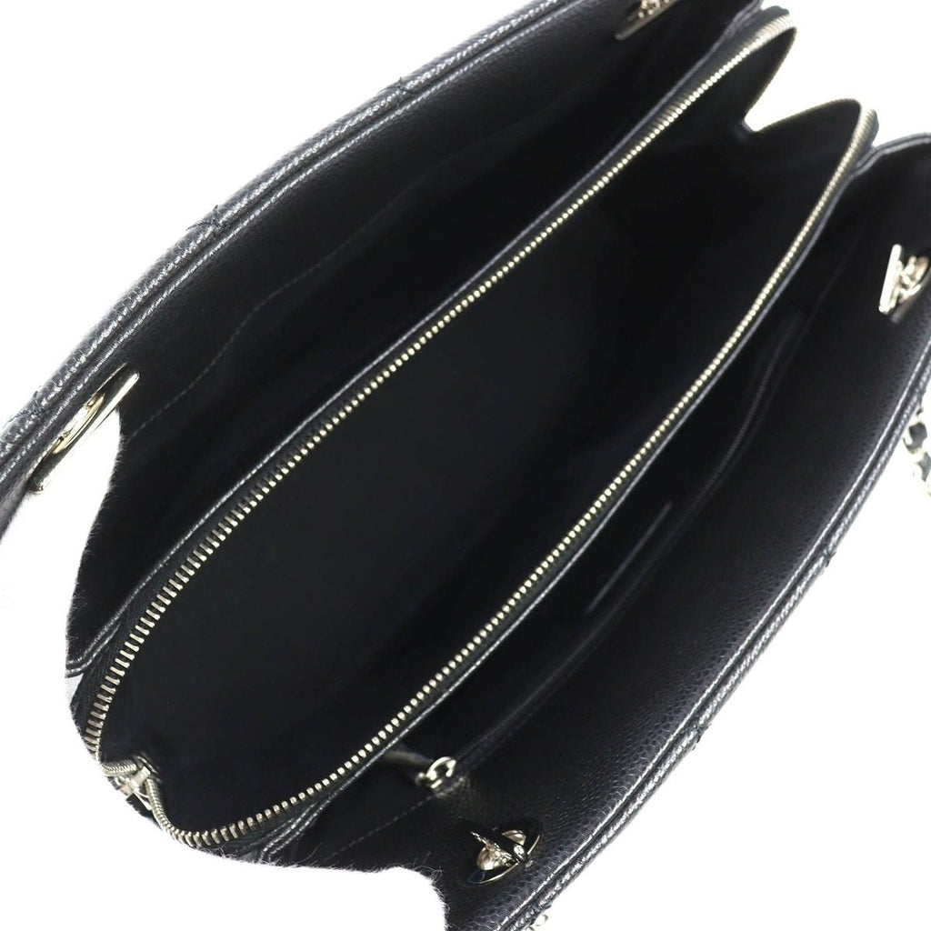 Chanel Caviar Leather CC Logo Quilted Chain Tote Black with Silver Large — view 7