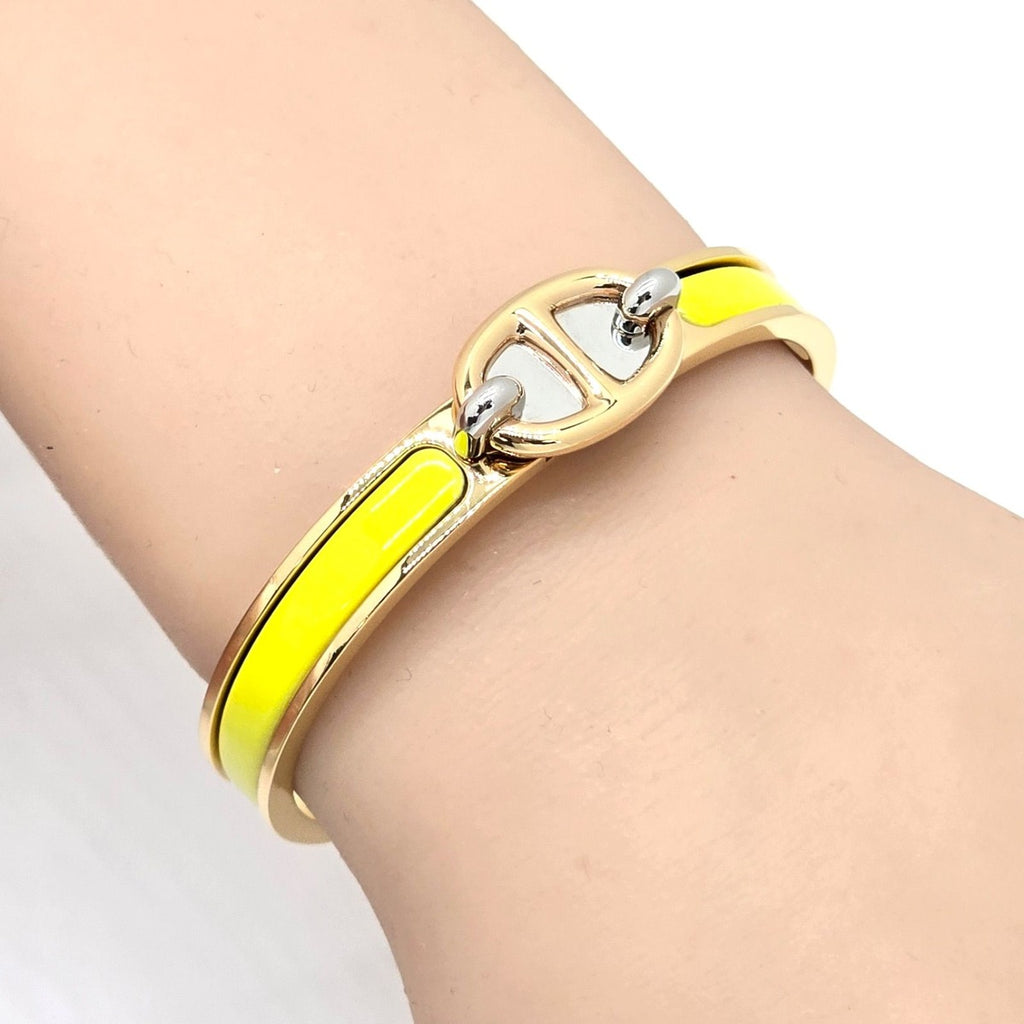 Hermes Enamel Bracelet Mini Click Chene D'ancre Yellow Gold Color Metal — view 2