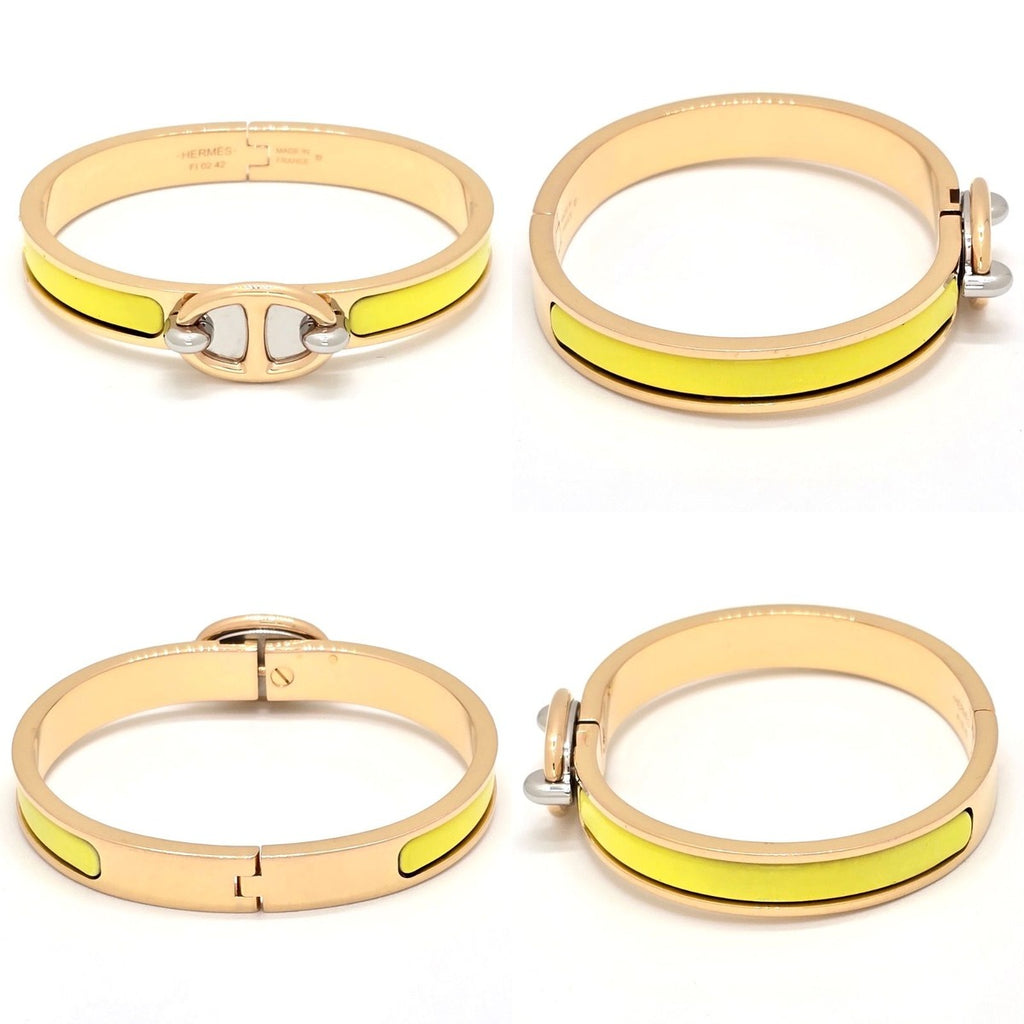 Hermes Enamel Bracelet Mini Click Chene D'ancre Yellow Gold Color Metal — view 3
