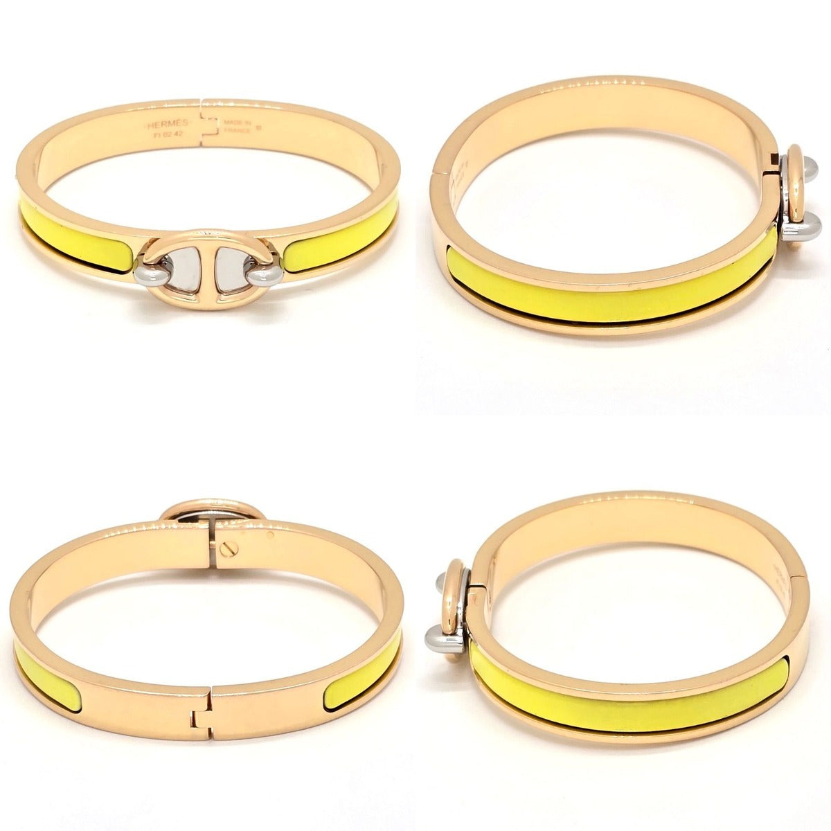 Hermes Enamel Bracelet Mini Click Chene D'ancre Yellow Gold Color Metal — view 3