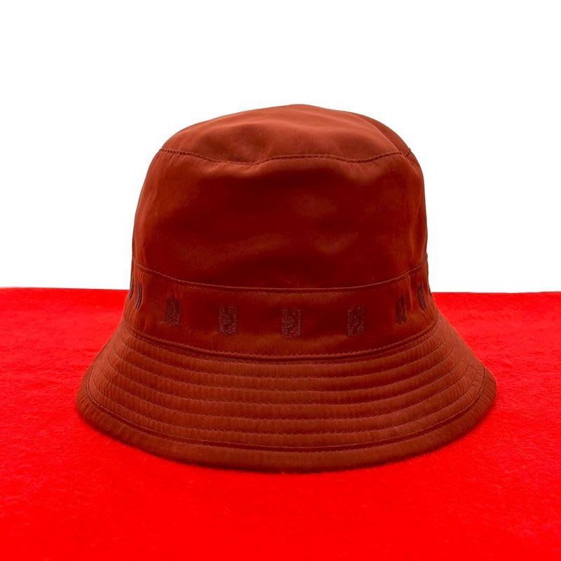 Hermes Bucket Hat Embroidery Polyester Nylon Acetate Accessory Red 29775